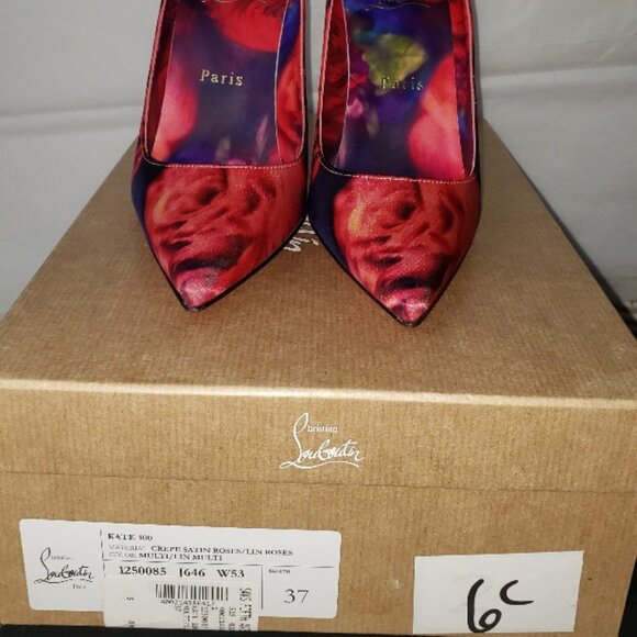 Christian Louboutin Kate 100 floral-print satin-crepe Pump NWT $895 - Picture 7 of 16